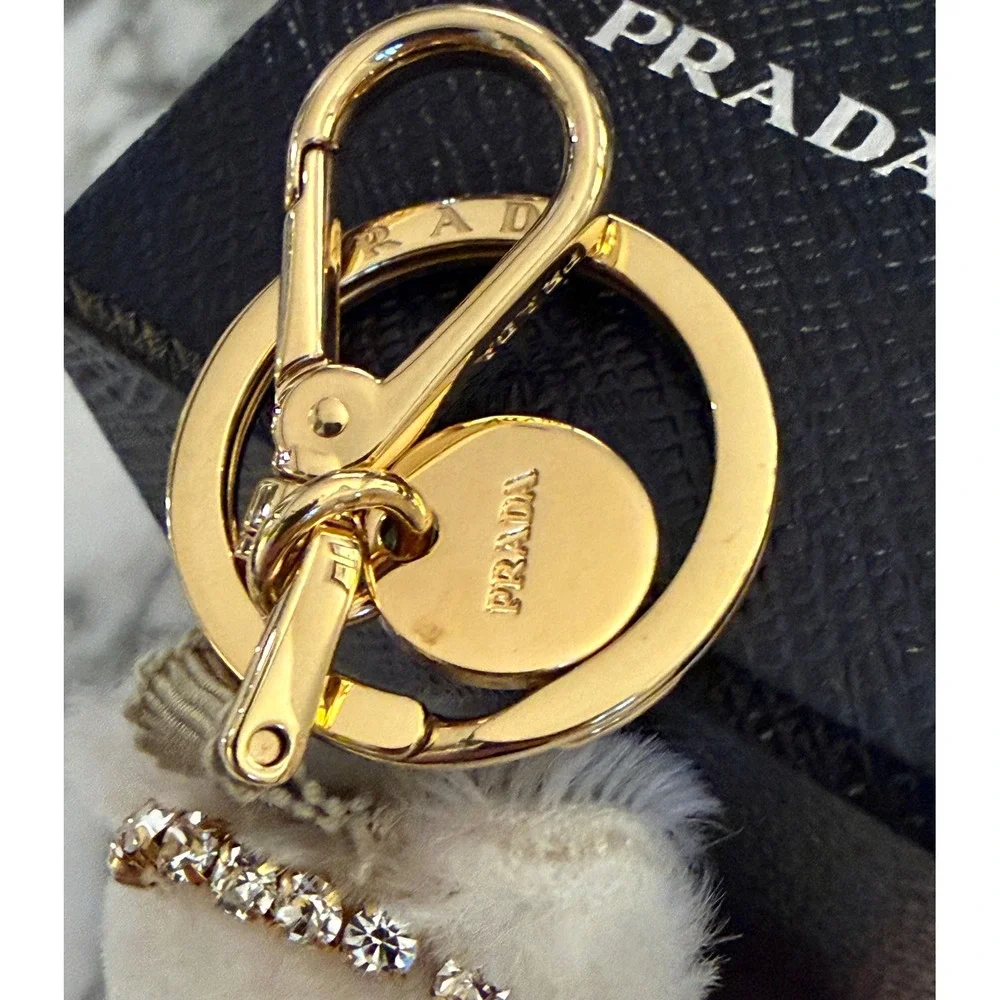 Prada Trick Orsetto Mary Rose Bear Keychain Charm Bianco Pink Floral 1TR046